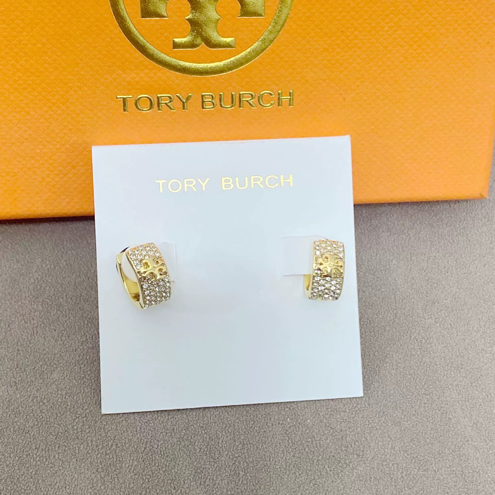 Tory Burch Classic Gold Pave Diamond Hoop Earrings
